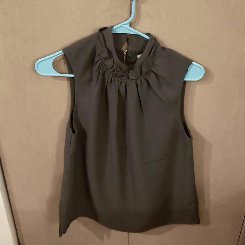 NWT TED BAKER Ruffle neck sleeveless khaki olive green top